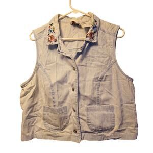 vintage Ease Sport embroidered floral denim vest